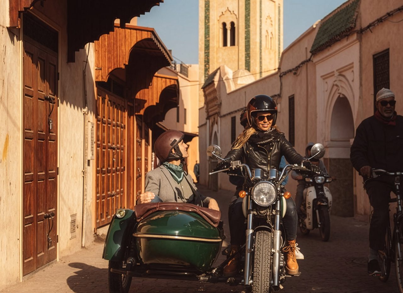 The city by vintage sidecar